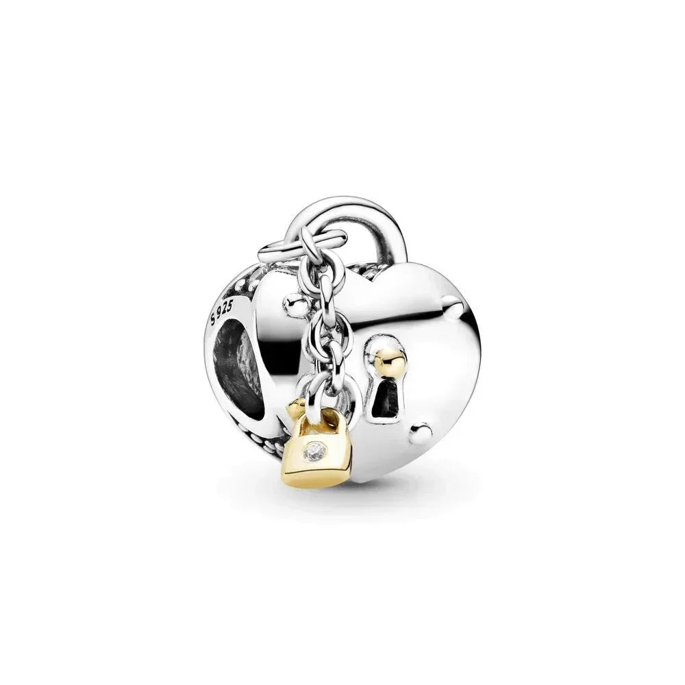 925 Sterling Silver Angel Mom Heart Key Lock Charms Beads for DIY Necklace and Bracelet Jewelry Gift