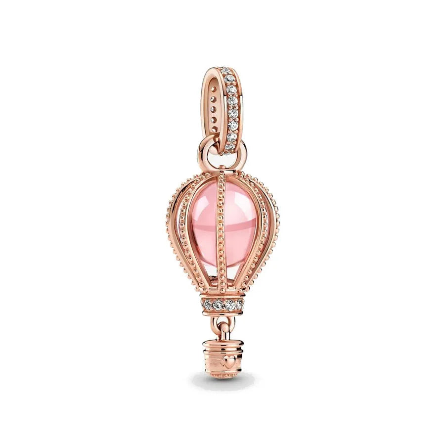 Rose Gold Padlock Heart Key Pendant Necklace for Women 925 Silver with Zircon Beads P645