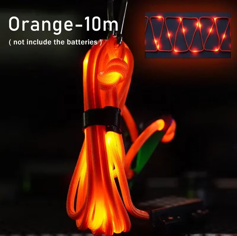 Camping Tent Rope Light Outdoor LED Waterproof 6mm Straps Orange-10m