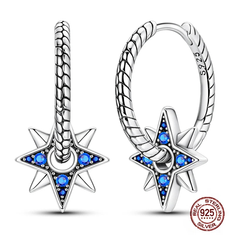 Blue Zircon 925 Sterling Silver Hoop Earrings Star Moon Butterfly Jewelry LTE504