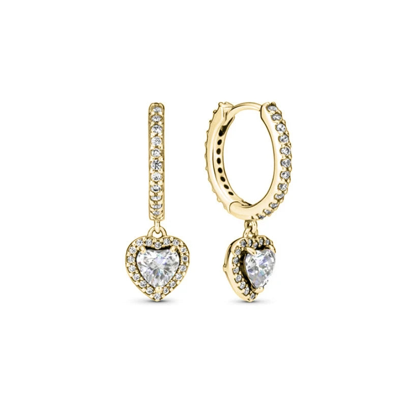 European 925 Silver Heart Shaped Earrings with Pink Red Green Zircon for Women Exquisite Holiday Jewelry Gifts
