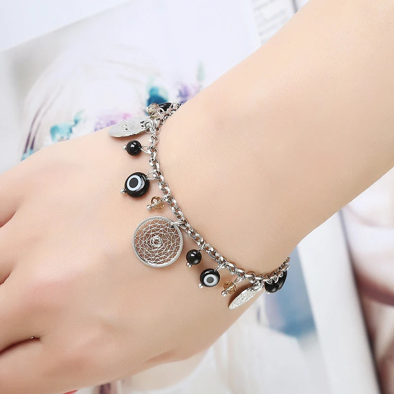 Handmade Indian Style Devil Eye Mesh Pendant Bracelet