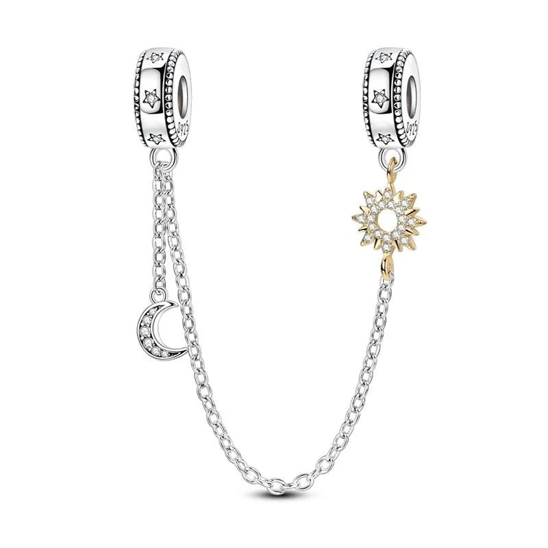 925 Sterling Silver Clover Daisy Star Moon Pavé Safety Chain Bow Necklace and Bracelet Set Luxury Fine Jewelry for Women