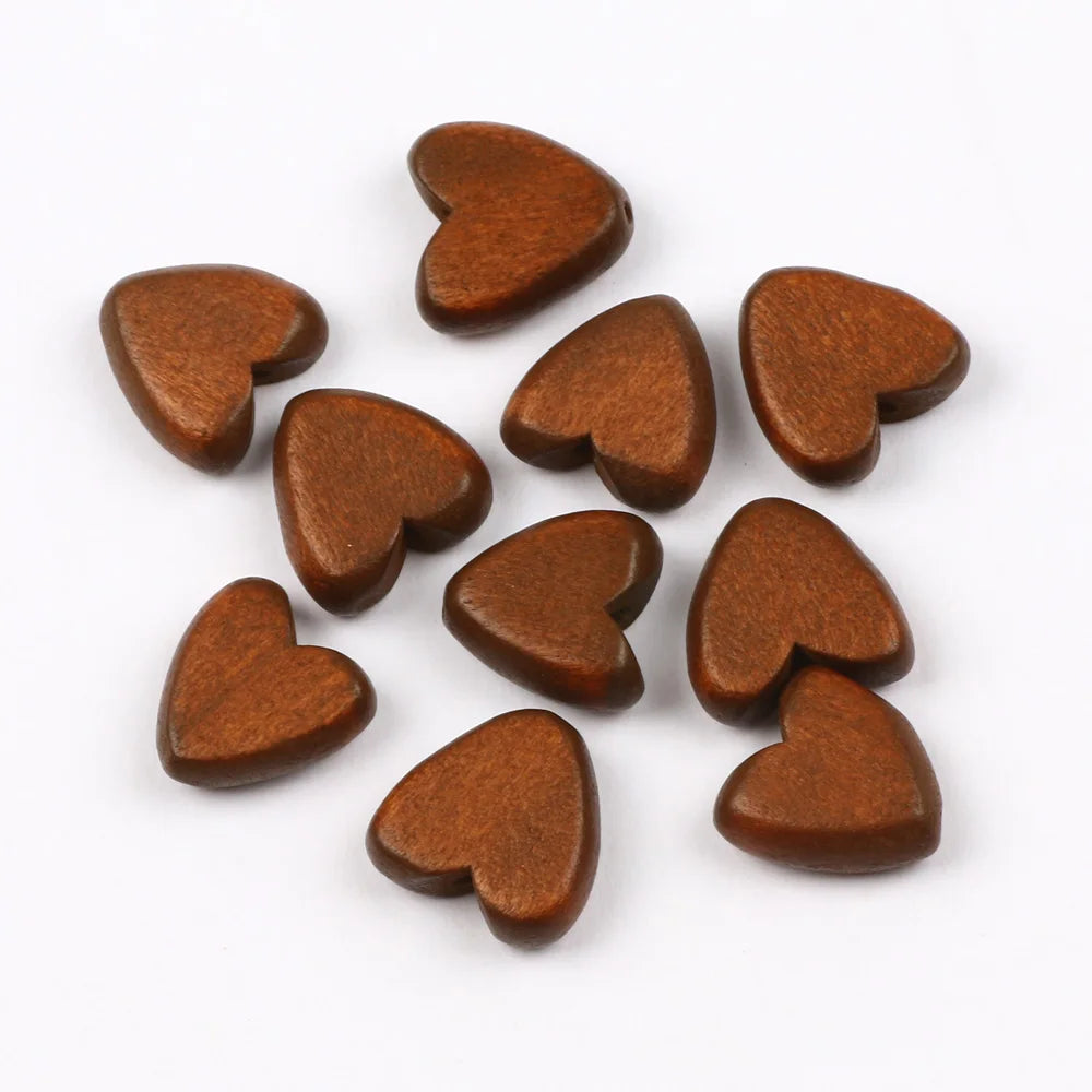Multicolor Natural Wood Heart Shape Beads Set for DIY Jewelry and Bracelet Making