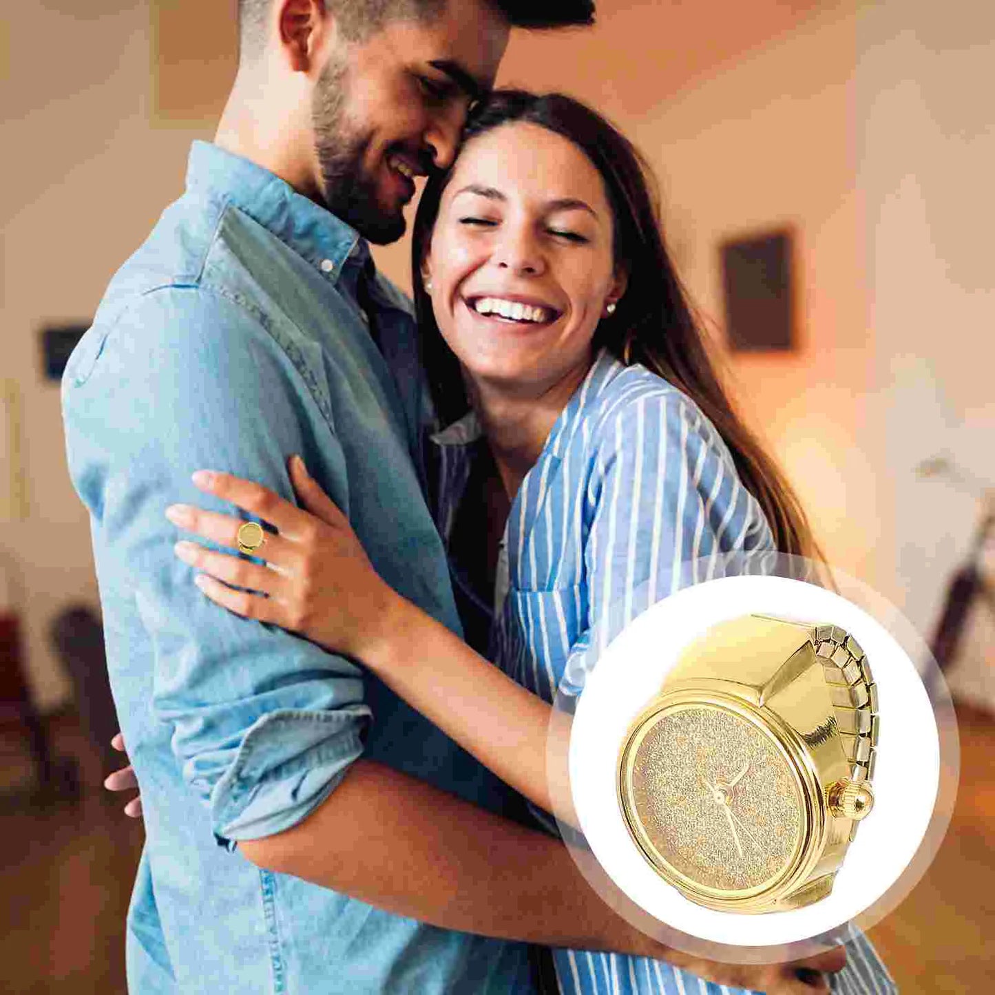 Elegant Unisex Glitter Ring Watch with Quartz Movement and Vintage Style