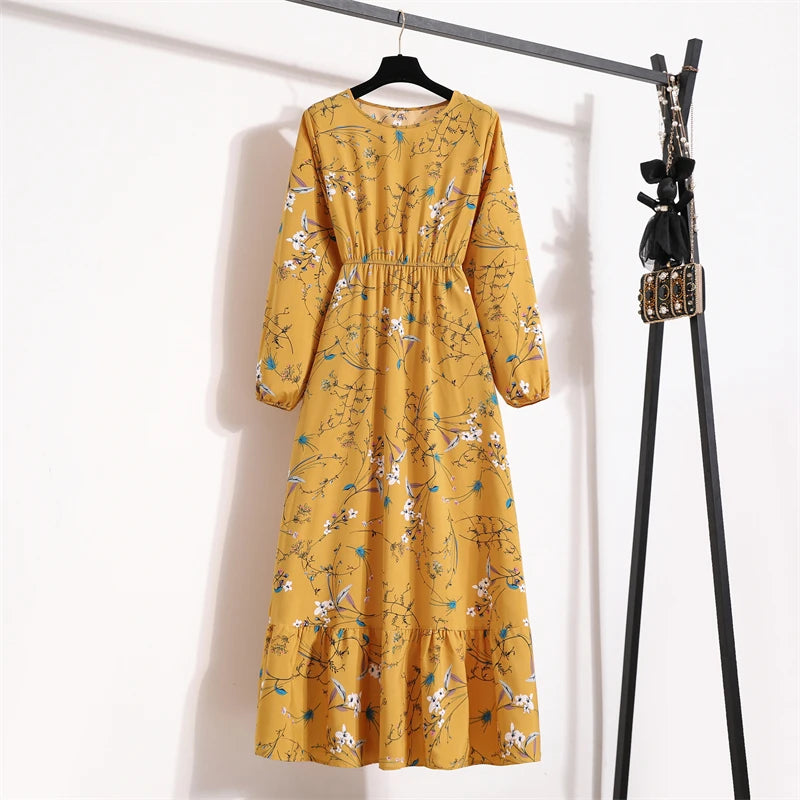 Spring Summer Women Maxi Dresses Casual Full Sleeve Floral 5