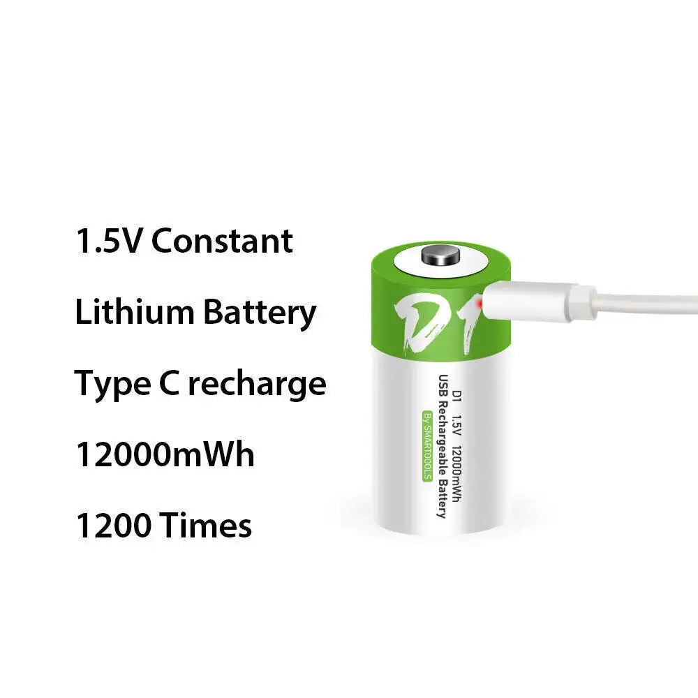 1# USB 1.5V Rechargeable D Size LR20 Li-ion Battery with Type-C Cable