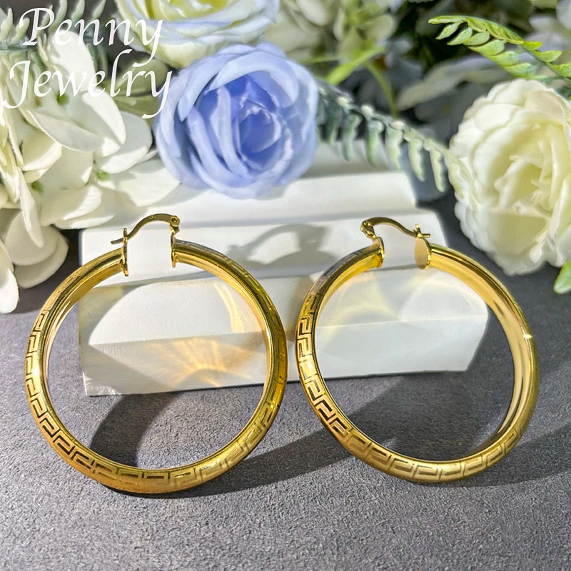 Big Round 18K Gold Plated Hoop Earrings for Women Vintage Copper Circle Jewelry Set
