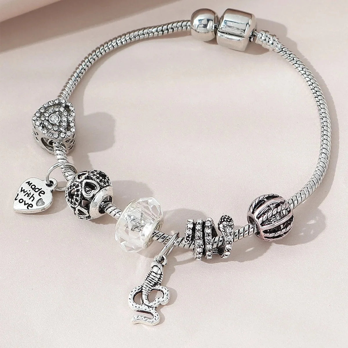 Women's Fashion Beaded Love Bracelet Exquisite Sterling Silver Jewelry for Every Occasion 4072