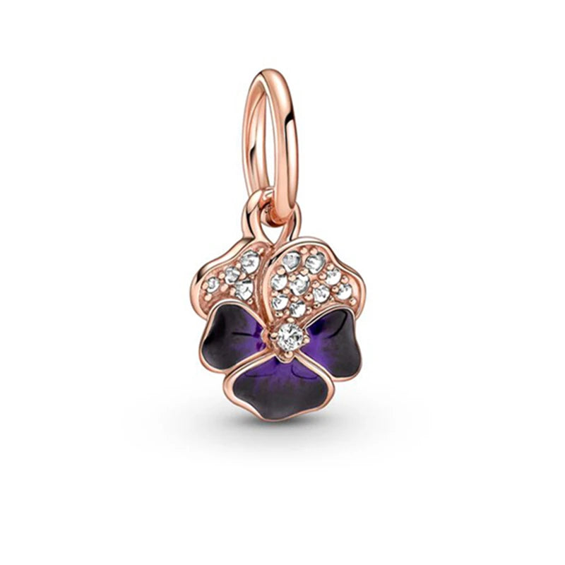 Sparkling Rose Gold Family Tree & Flower Charm Bead for European Silver Bracelet YY0150
