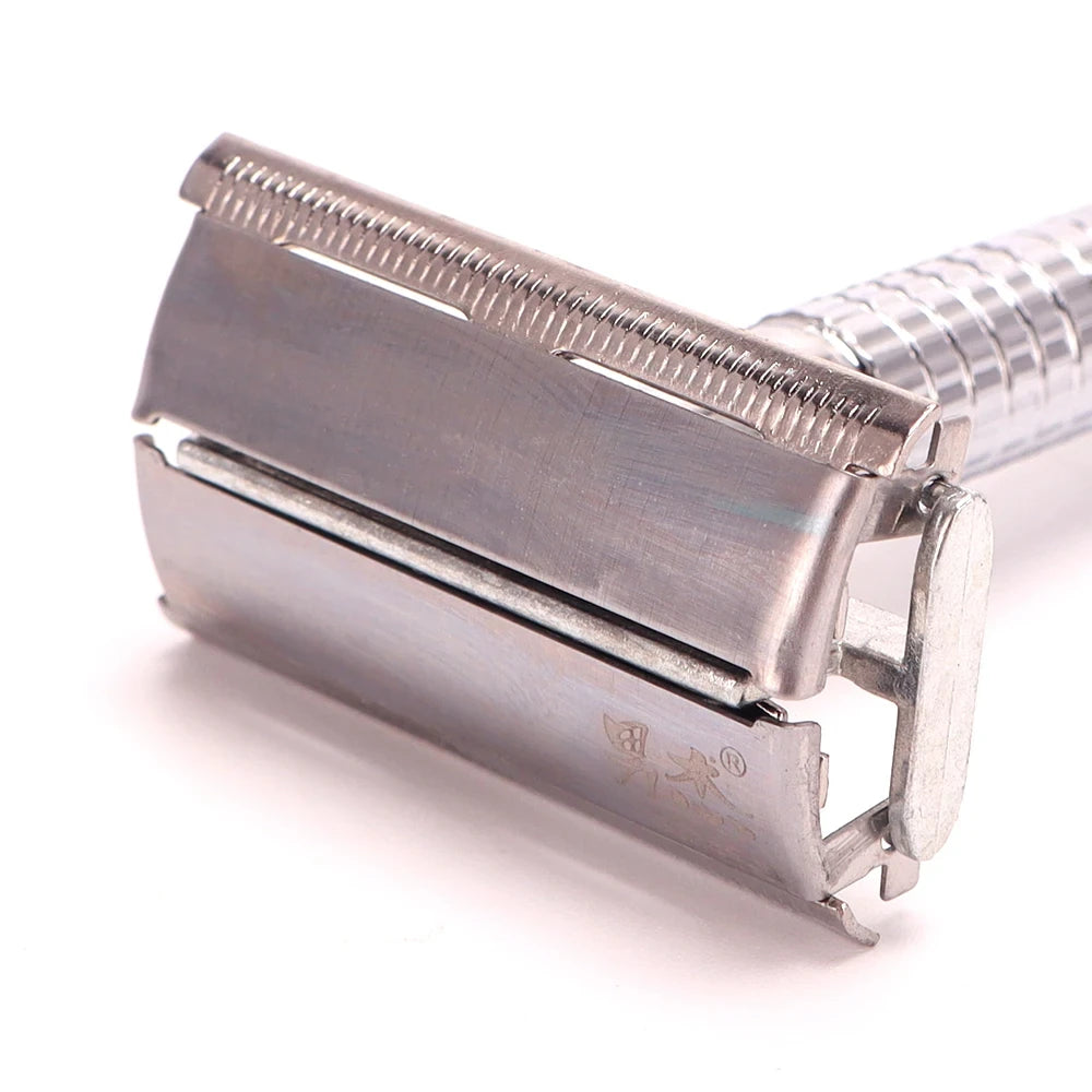 Wangda Professional Double Edge Stainless Steel Beard Shaver Set Classic Safety Razor with Replacement Blades for Men