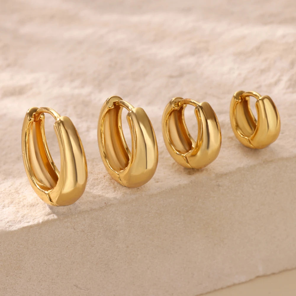 Classic Gold Chunky Hoop Earrings for Women Minimalist Stainless Steel Jewelry 2025 Trend