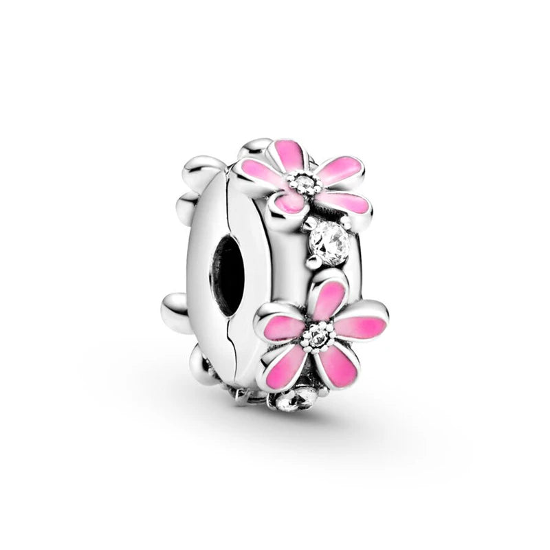 Pink Hot Air Balloon Daisy Murano Glass Charm for European Silver Bracelet SS0302