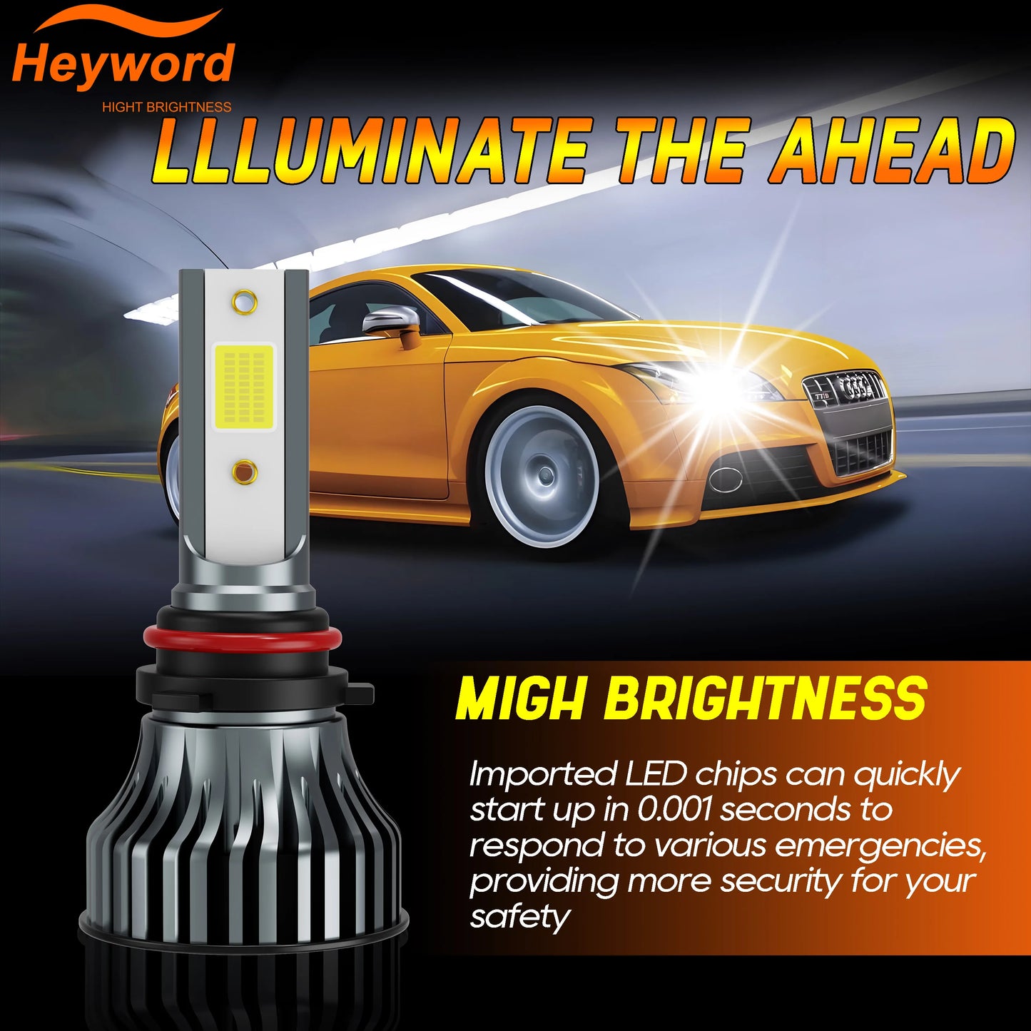 Heyword 90W 30000LM Turbo LED Universal Car Headlight Bulbs