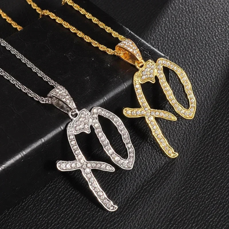 Cubic Zirconia Hip Hop XO Pendant Necklace for Men and Women