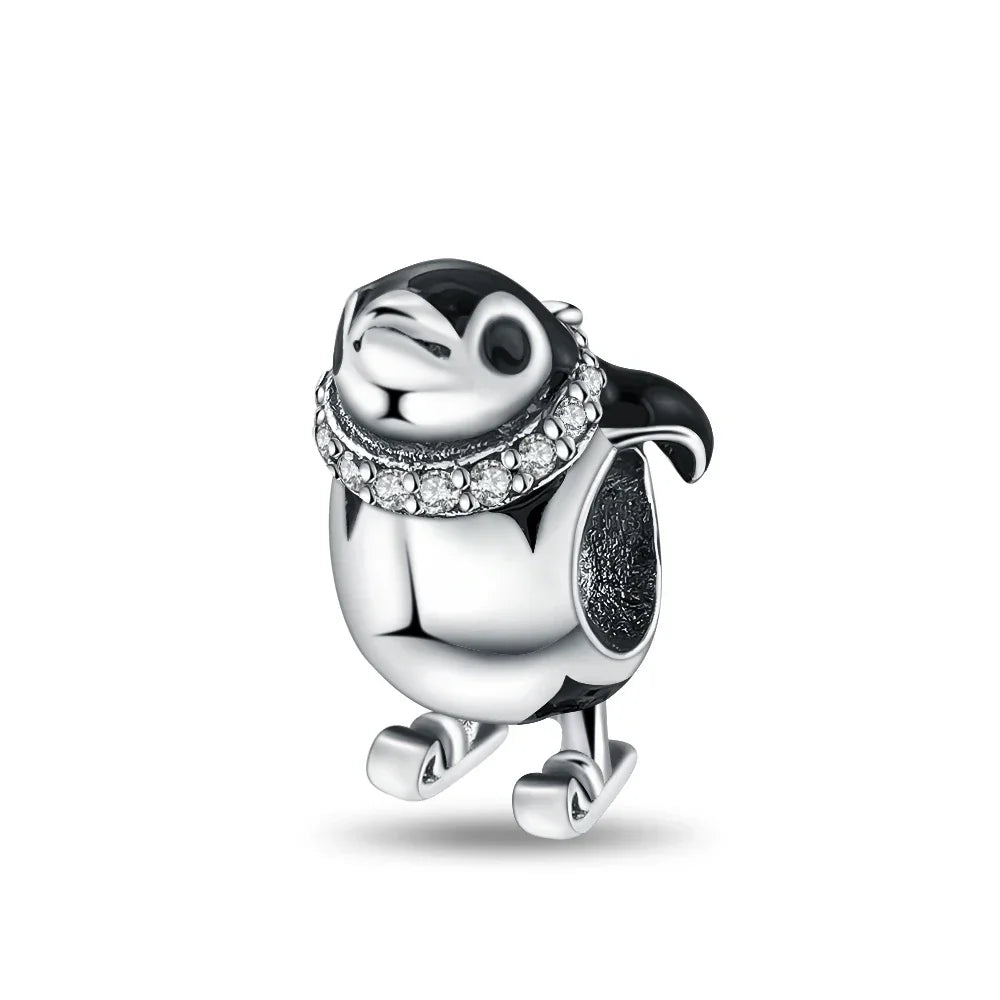 925 Silver Lucky Dragon Flying Pig Lion Penguin Pendant Beads for Women Bracelets Gift PYC0059