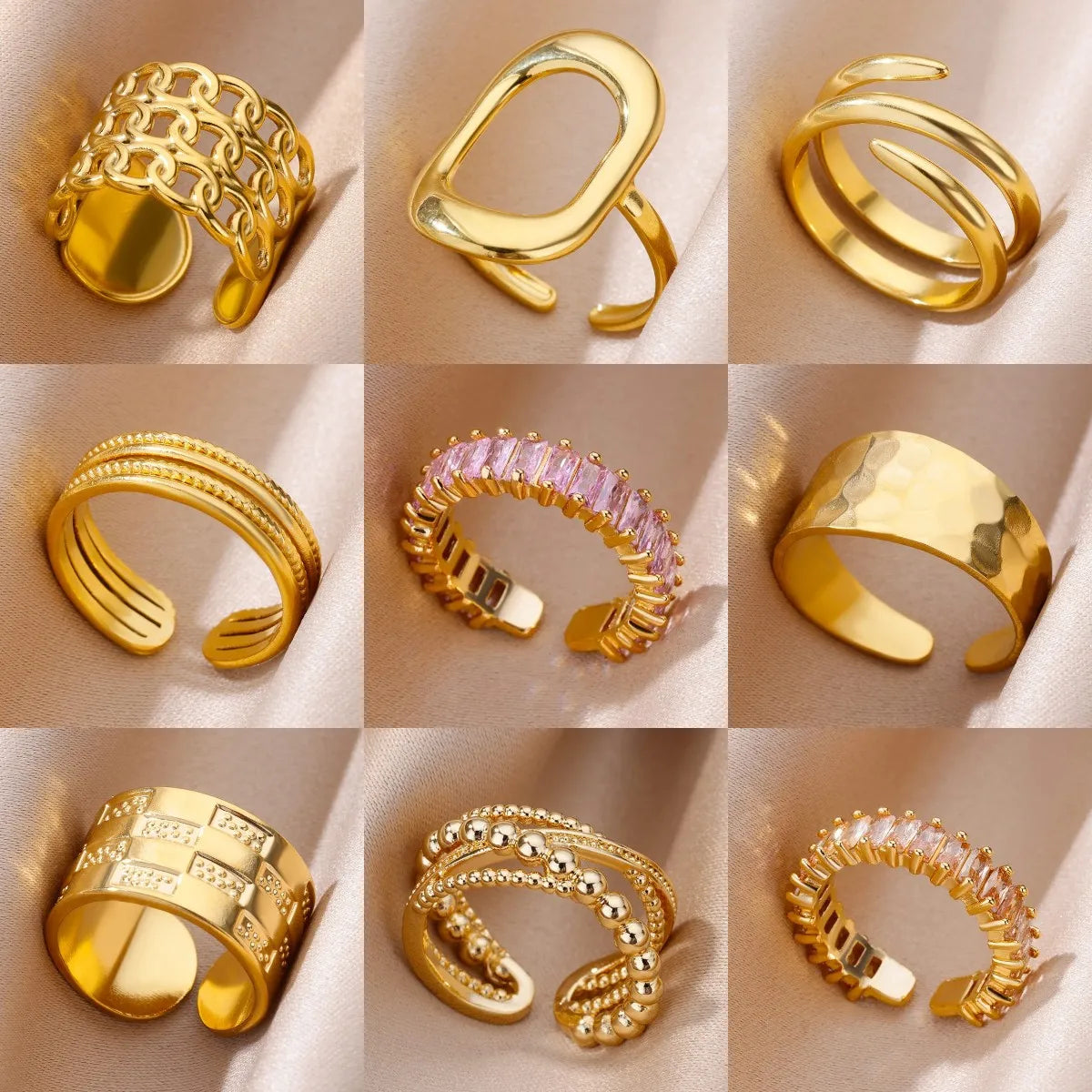 Gold Color 316L Stainless Steel Women's Rings - Fade-Resistant Luxury Wedding Jewelry with Free Shipping