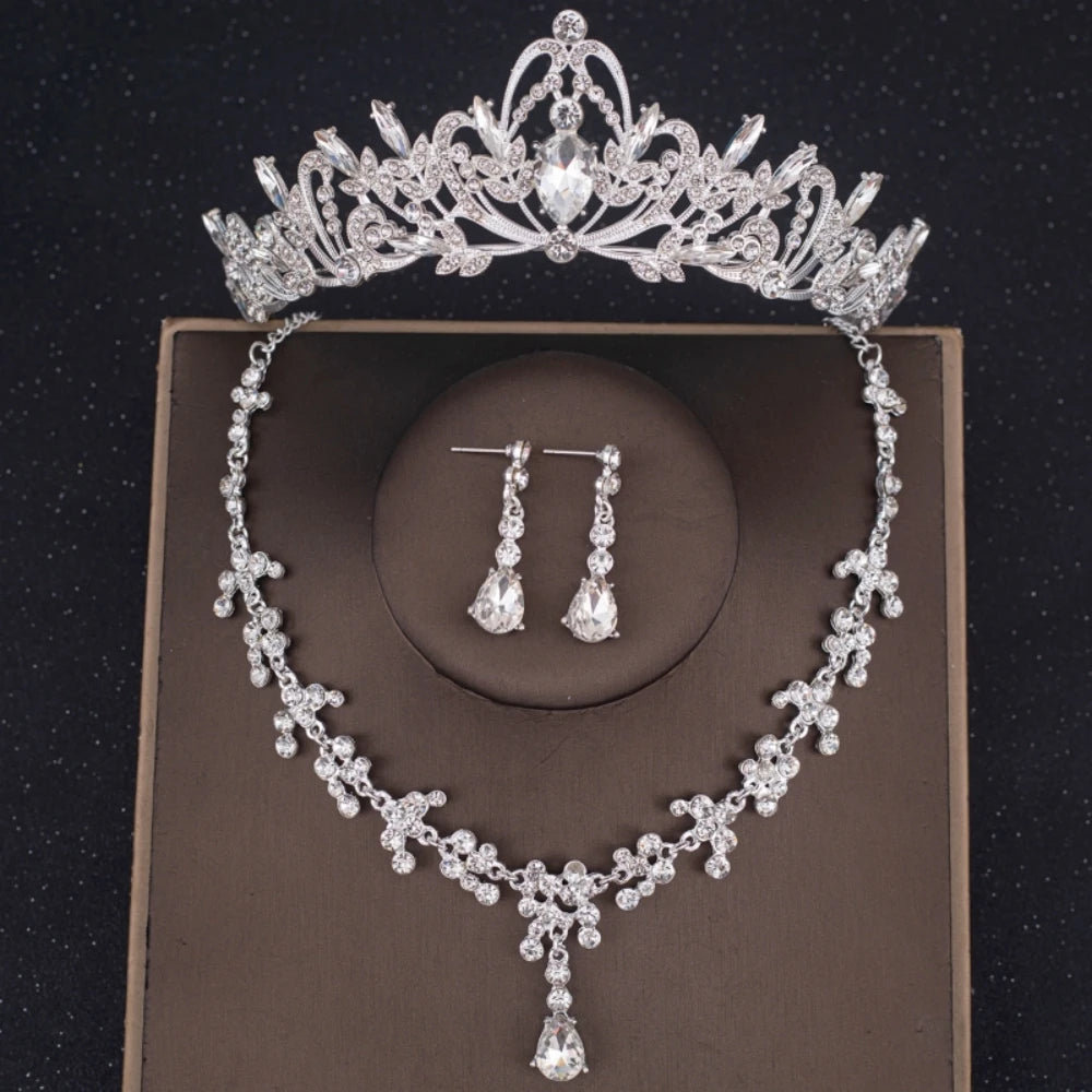 Elegant Purple Bridal Tiara Necklace Earrings Set for Mystical Wedding Glamour