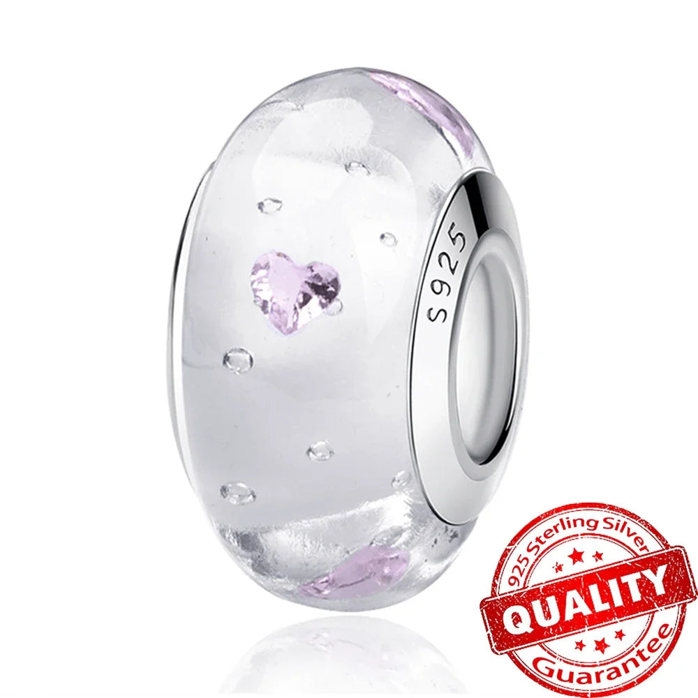 Colorful Flower Murano Glass Charm 925 Sterling Silver Top Rated DIY Jewelry for Bracelets and Necklaces LLZ012-WH