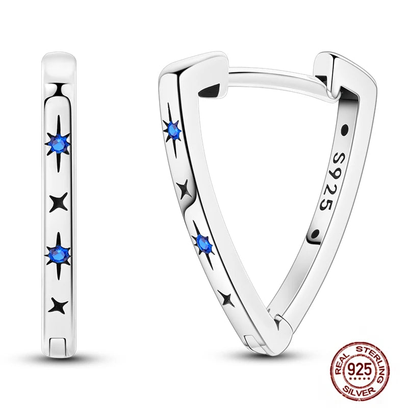 Blue Zircon 925 Sterling Silver Hoop Earrings Star Moon Butterfly Jewelry LTE380