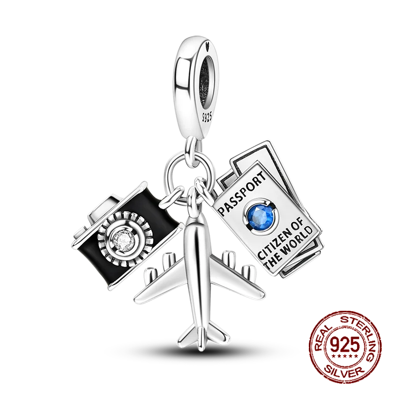 Inlaid Zircon Heart Charm Beads 925 Sterling Silver Dangle for Bracelets SMC4016