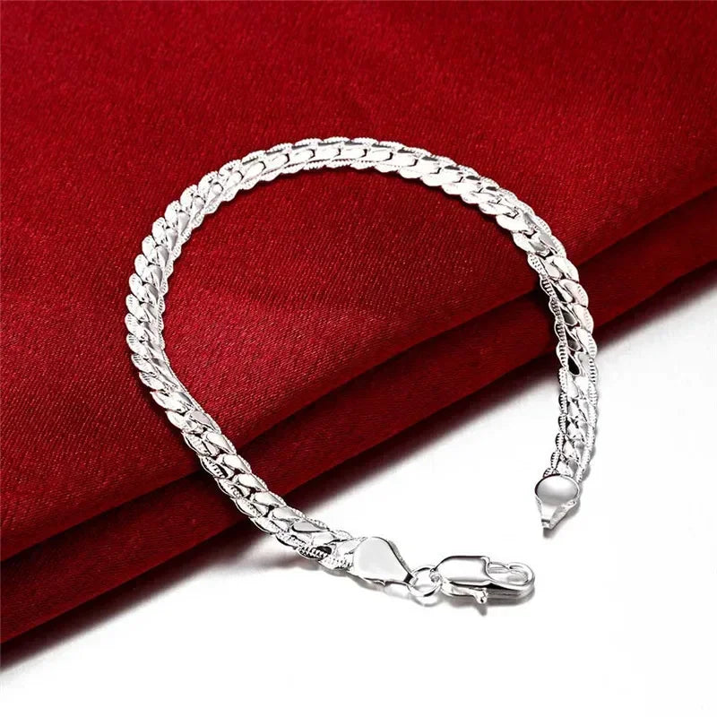 925 Sterling Silver Unisex 2 Piece Chain Necklace and Bracelet Set Elegant Fashion Jewelry for Weddings and Gifts