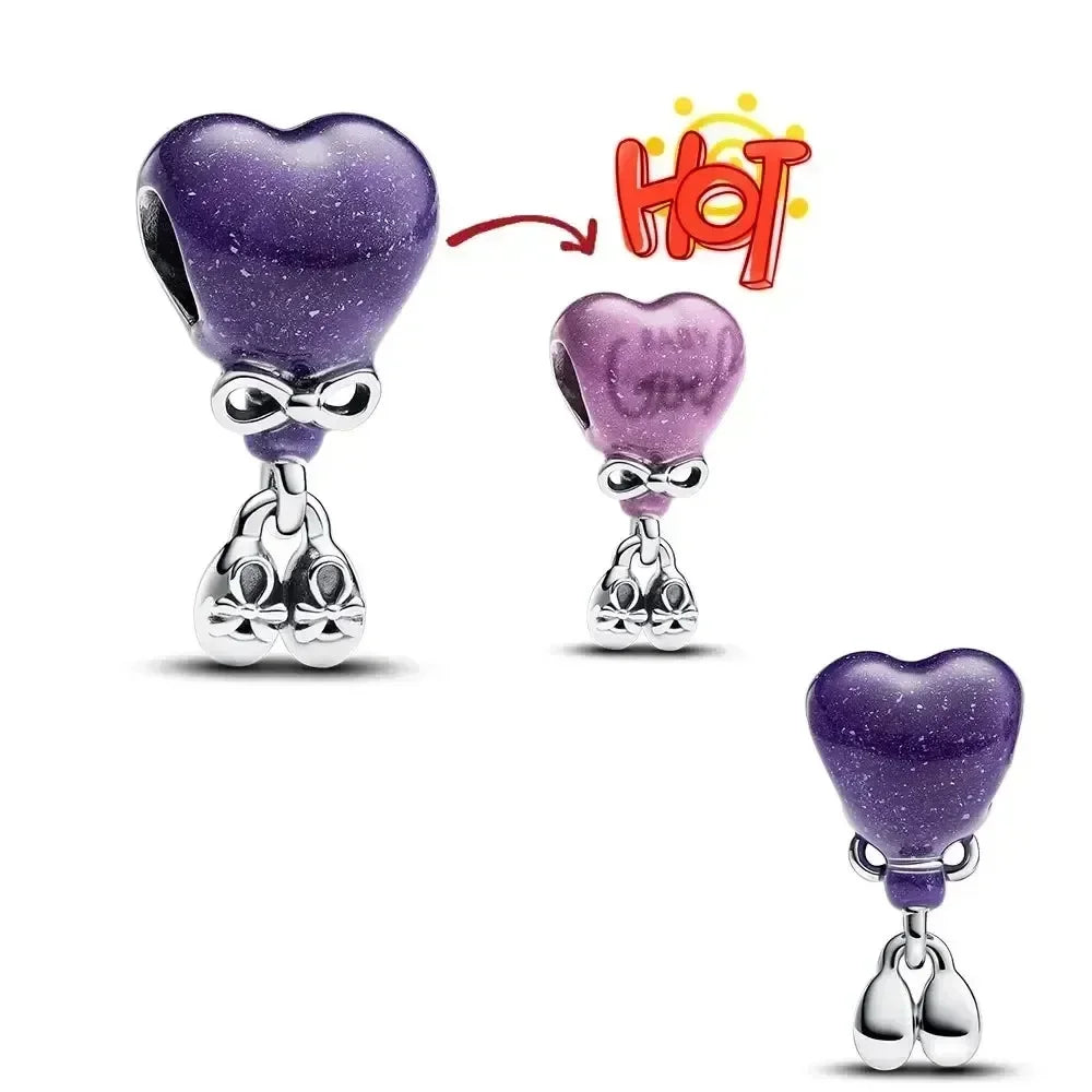 925 Sterling Silver Purple Star Animal Heart Flower Charms Beads for DIY Necklace and Bracelet Jewelry Gift