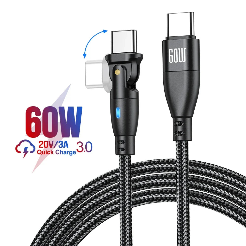 AUFU 100W USB C Fast Charging Cable 3M 5A PD Power Cord with 180 Degree Rotate for MacBook iPad Samsung Xiaomi