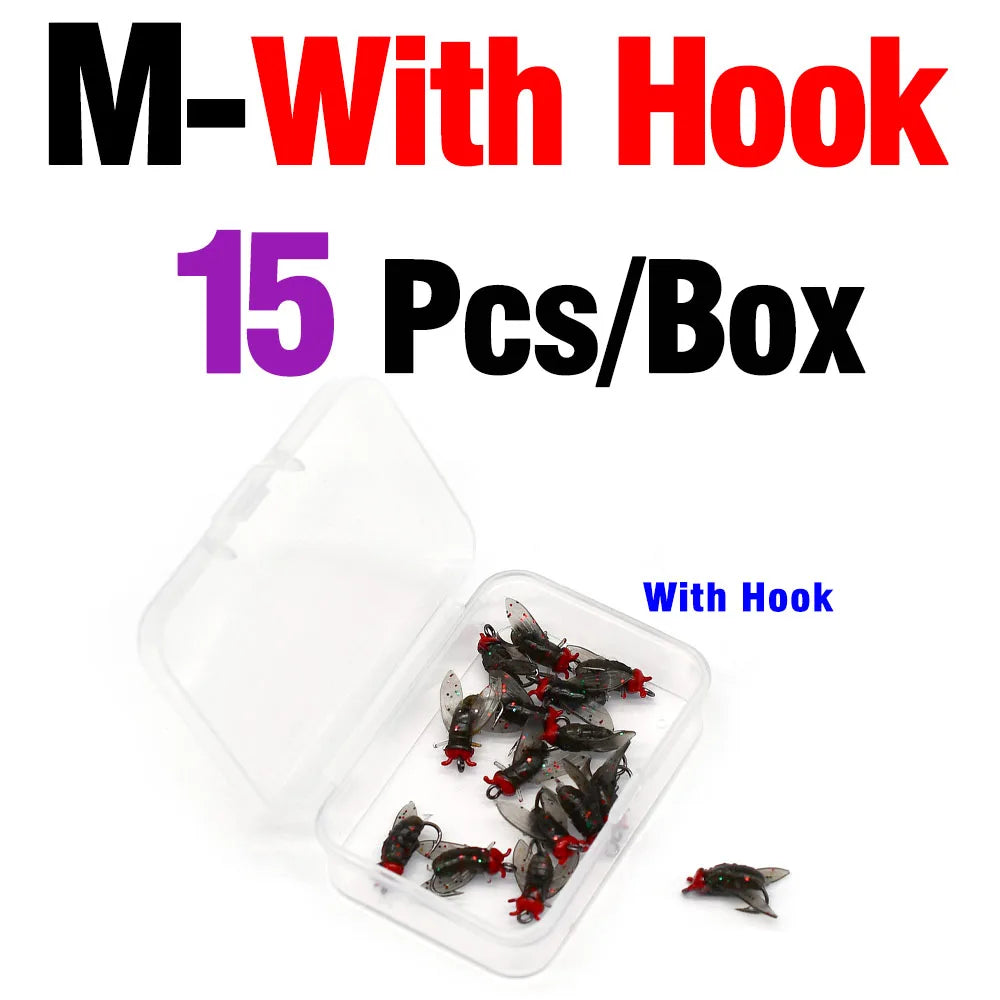 15PCS/Box Bionic Fly Fishing Bait For Salmon Trout Gear M with hook