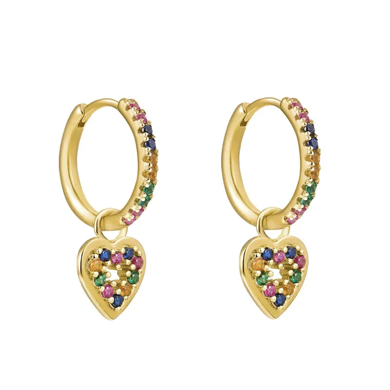 Colorful Crystal Heart Hoop Earrings for Women in Stainless Steel with 14k Gold Plating and Cubic Zirconia Luxury Jewelry