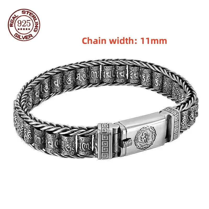 Vintage Silver Six-Character Mantra Bracelet for Men and Women