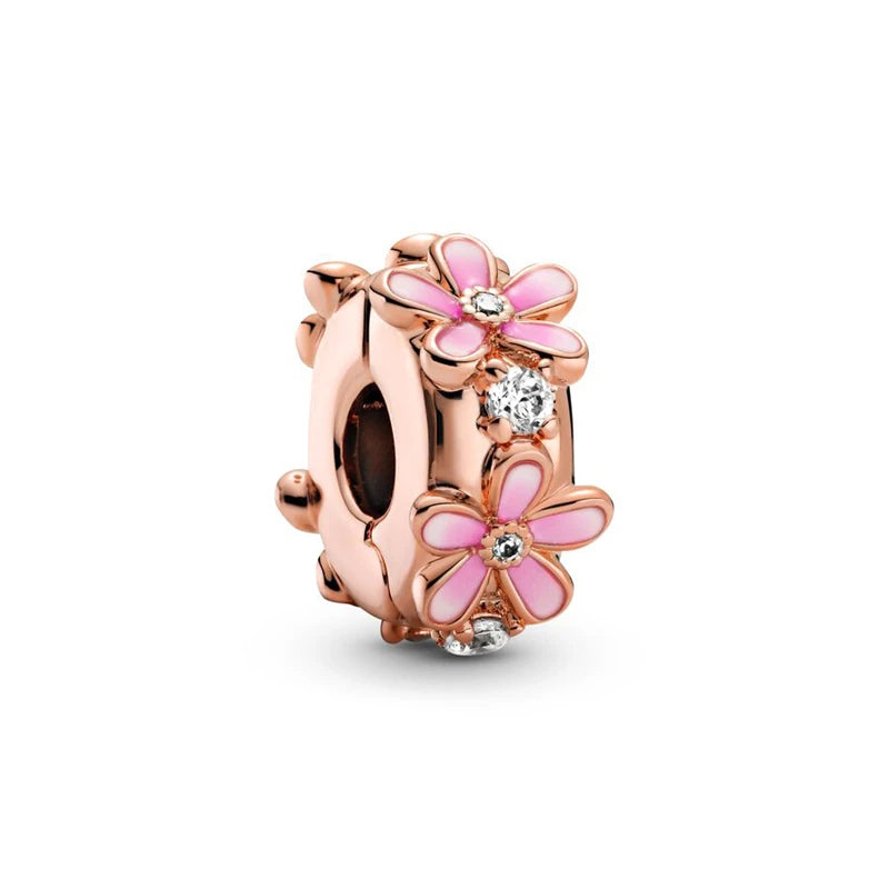 Sparkling Rose Gold Family Tree & Flower Charm Bead for European Silver Bracelet YY0303