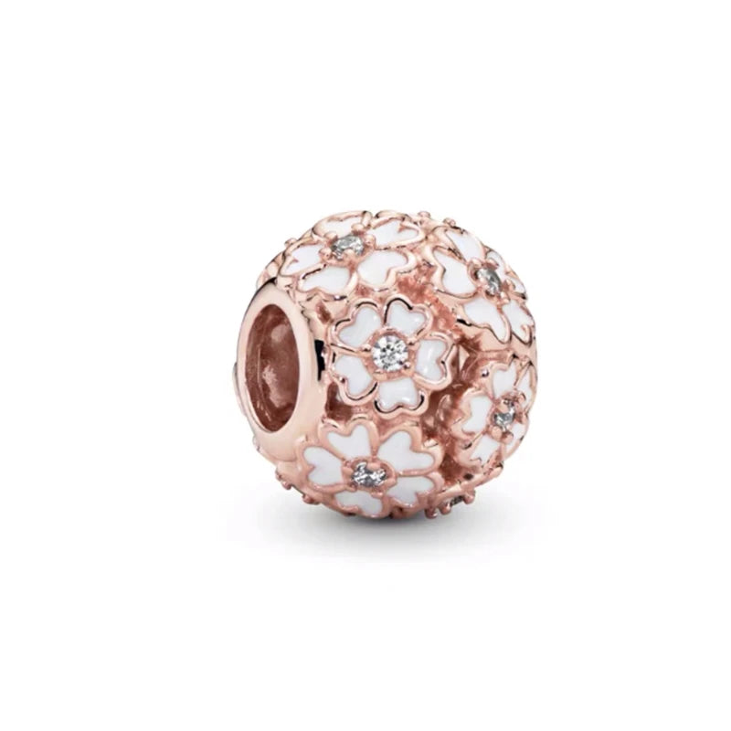 Sparkling Rose Gold Family Tree & Flower Charm Bead for European Silver Bracelet YY1182