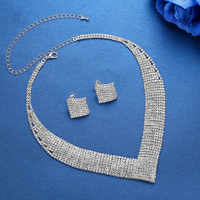 Luxury Crystal Bridal Jewelry Set with African Beads and Rhinestone Necklace and Earrings for Engagement Party Gift