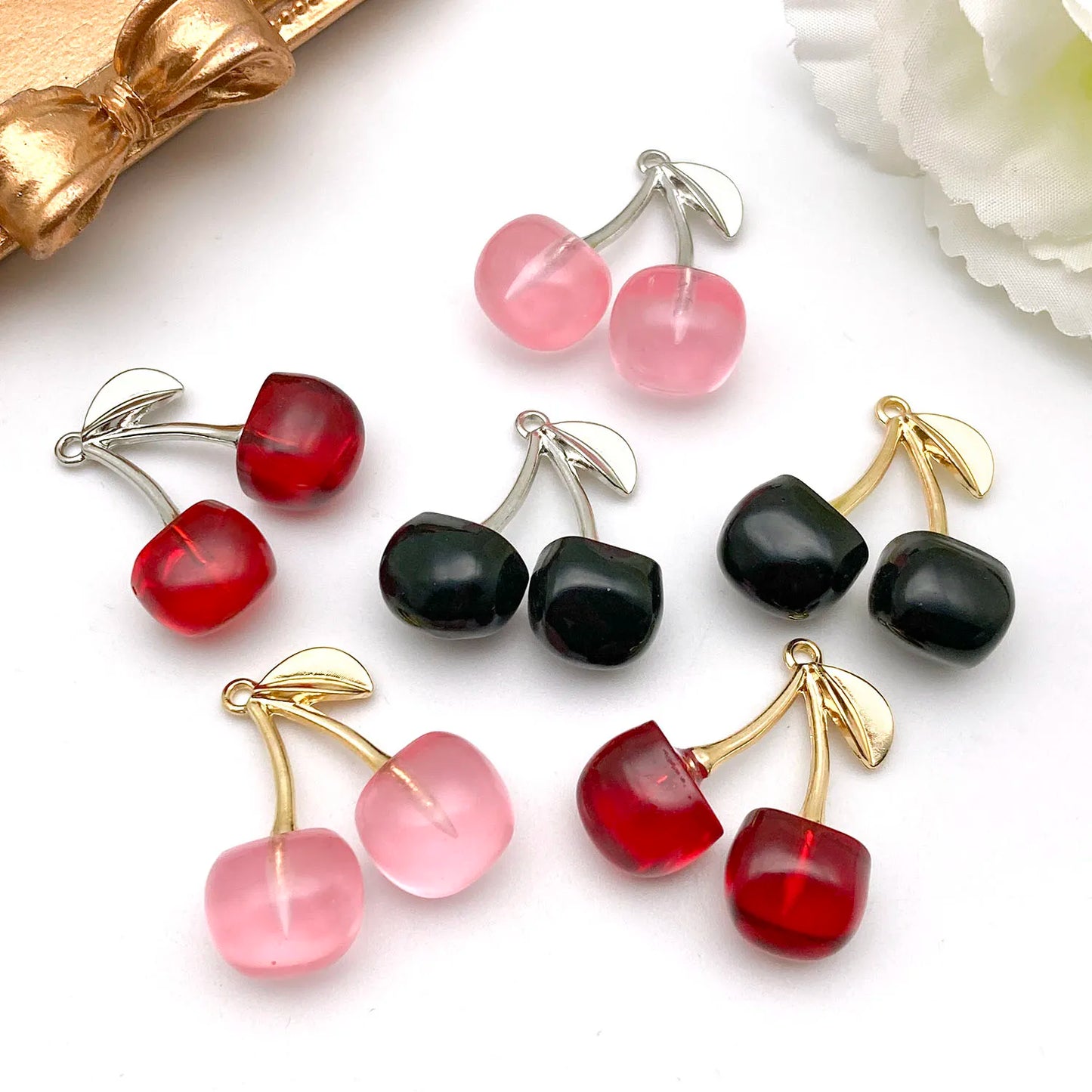 3D Resin Cherry Charm Set for Jewelry Making - Cute and Romantic Craft Accessories