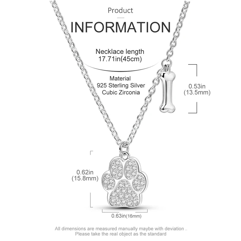 925 Sterling Silver Heart Chain Necklace for Women with Luxury Dog Paw Design Jewelry Gift KTN022