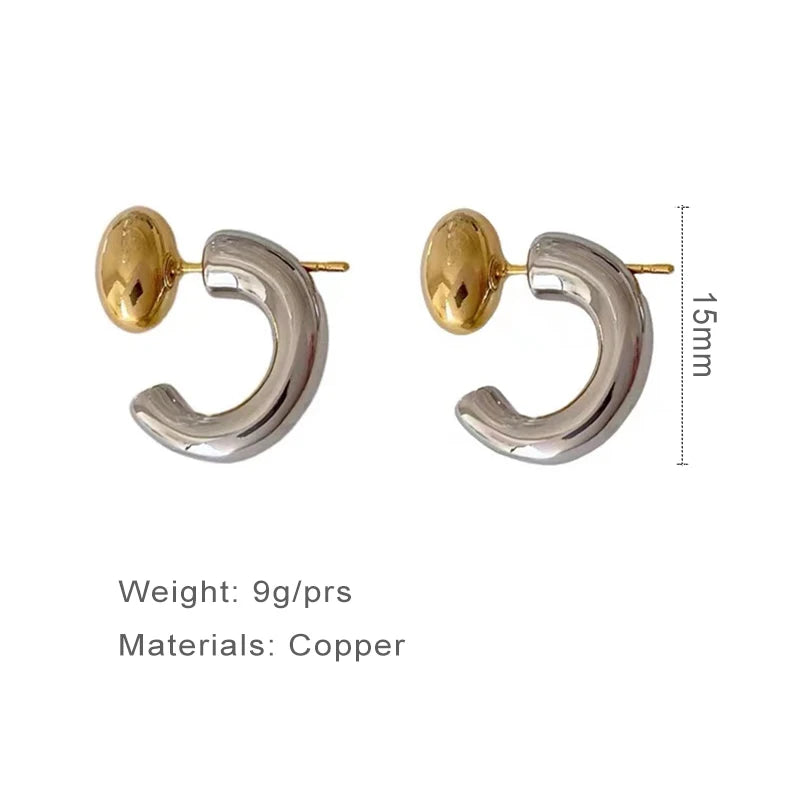 Trendy Two-Tone Irregular Stud Earrings for Women Fashion Designer Jewelry