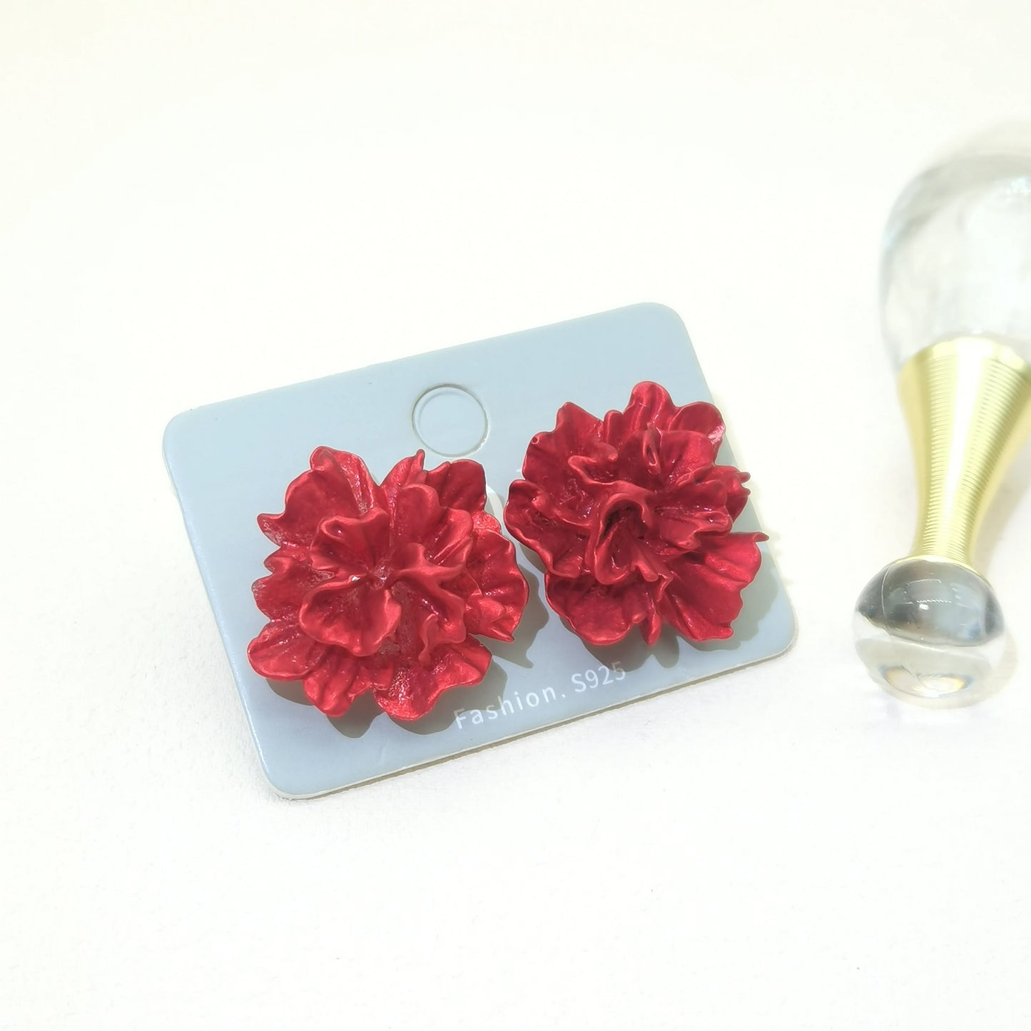 Elegant Red Flower Women's Stud Earrings - Unique Korean Floral Design Bohemian Accessories