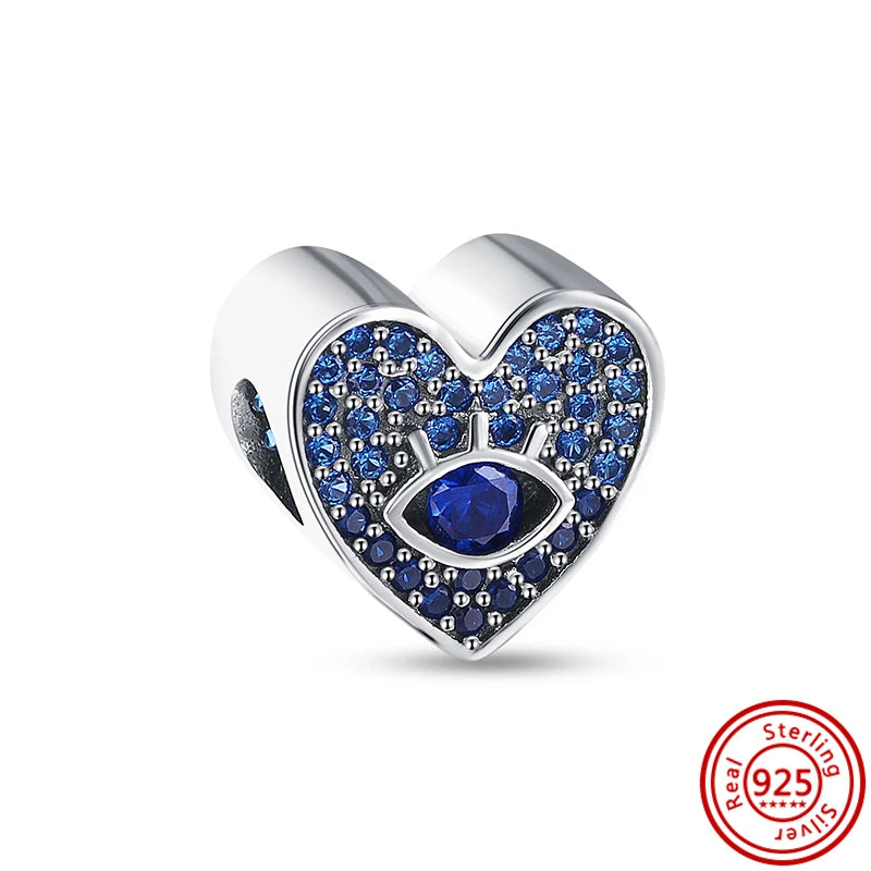 Sterling Silver Blue Zircon Feather Crown Moon Pendant Charm Bracelet Beads N459 3mm-4mm