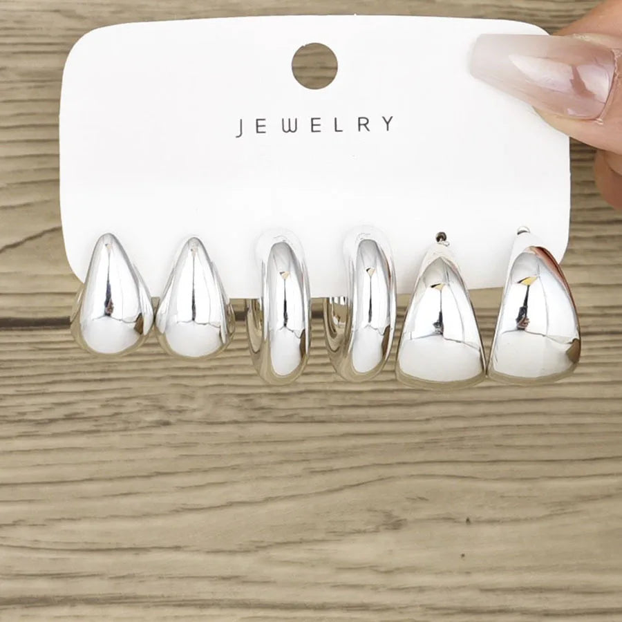 6 Piece Stainless Steel Waterdrop Hoop Earring Set for Women Minimalist Smooth Circle Design