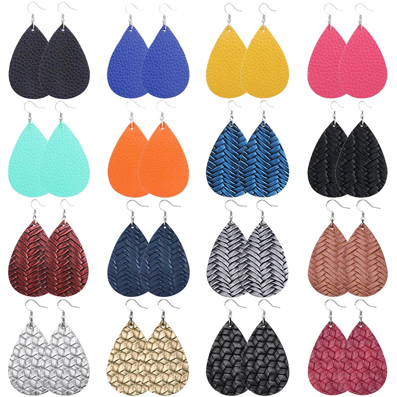Elegant Faux Leather Teardrop Earrings for Women Lightweight Dangle Fashion Jewelry