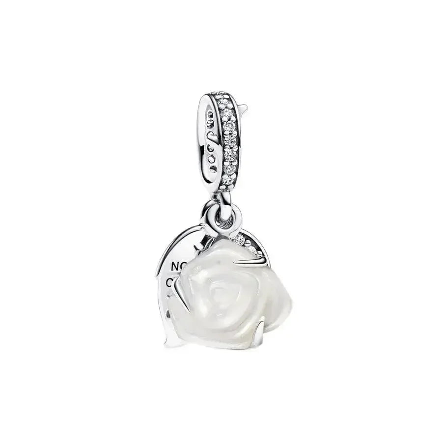 Sterling Silver Pink Blossom Dangle Charm with Butterfly Heart Flower Rose and Bird Bead for DIY Necklace and Bracelet Jewelry