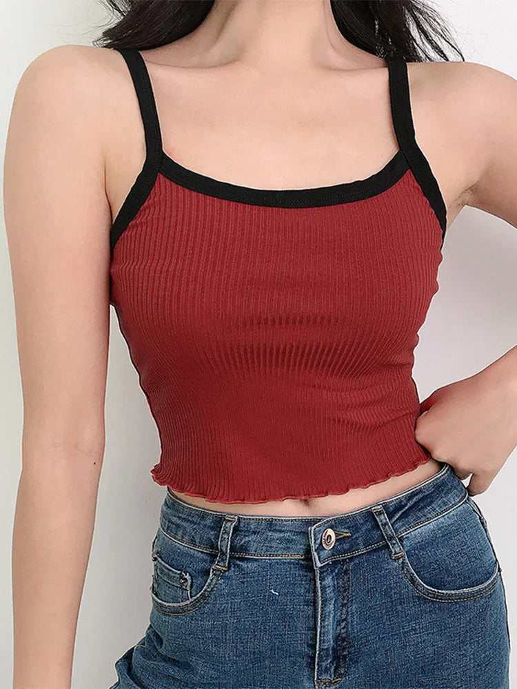 2024 Summer Contrast Crop Tank Top For Women Fitness