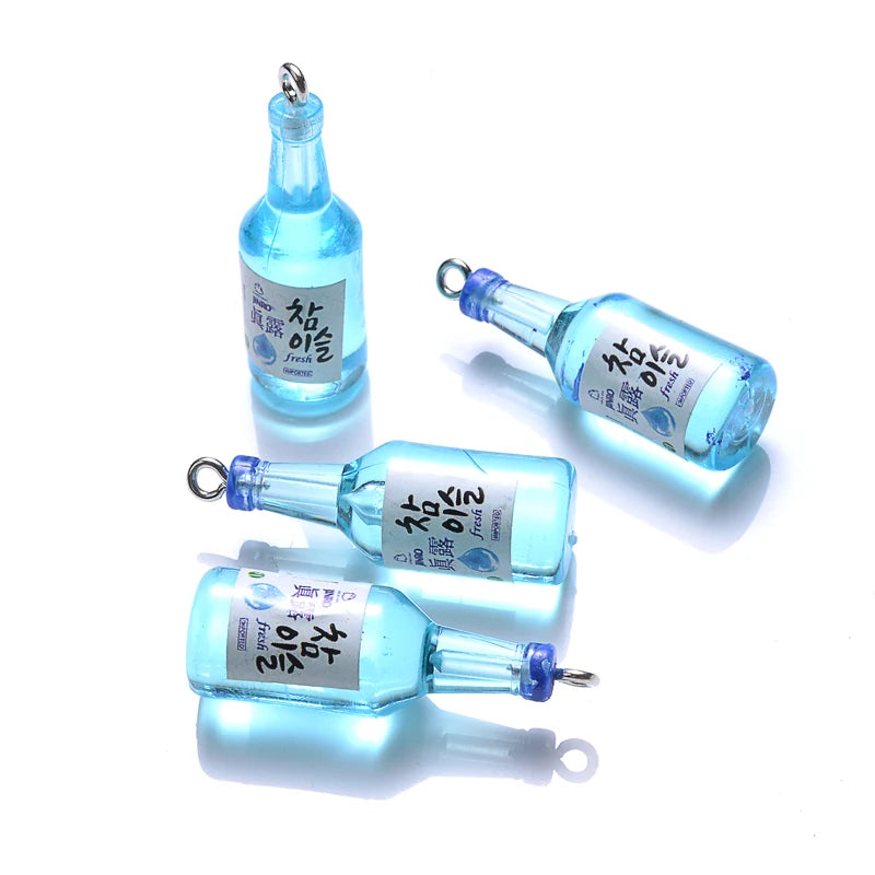 Colorful Glass Sake Bottle Charms for DIY Jewelry and Keychains - 10 Pack