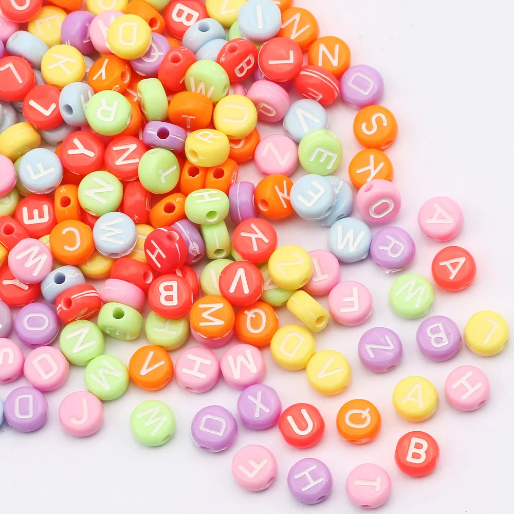 Gold Color Acrylic Spacer Beads with Black Letter Charms for Jewelry Making and DIY Crafts