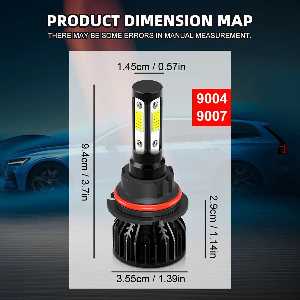 Ultra-Bright 9007 LED Car Headlight Bulbs 25000LM 200W Hi/Lo Beam for Enhanced Night Visibility