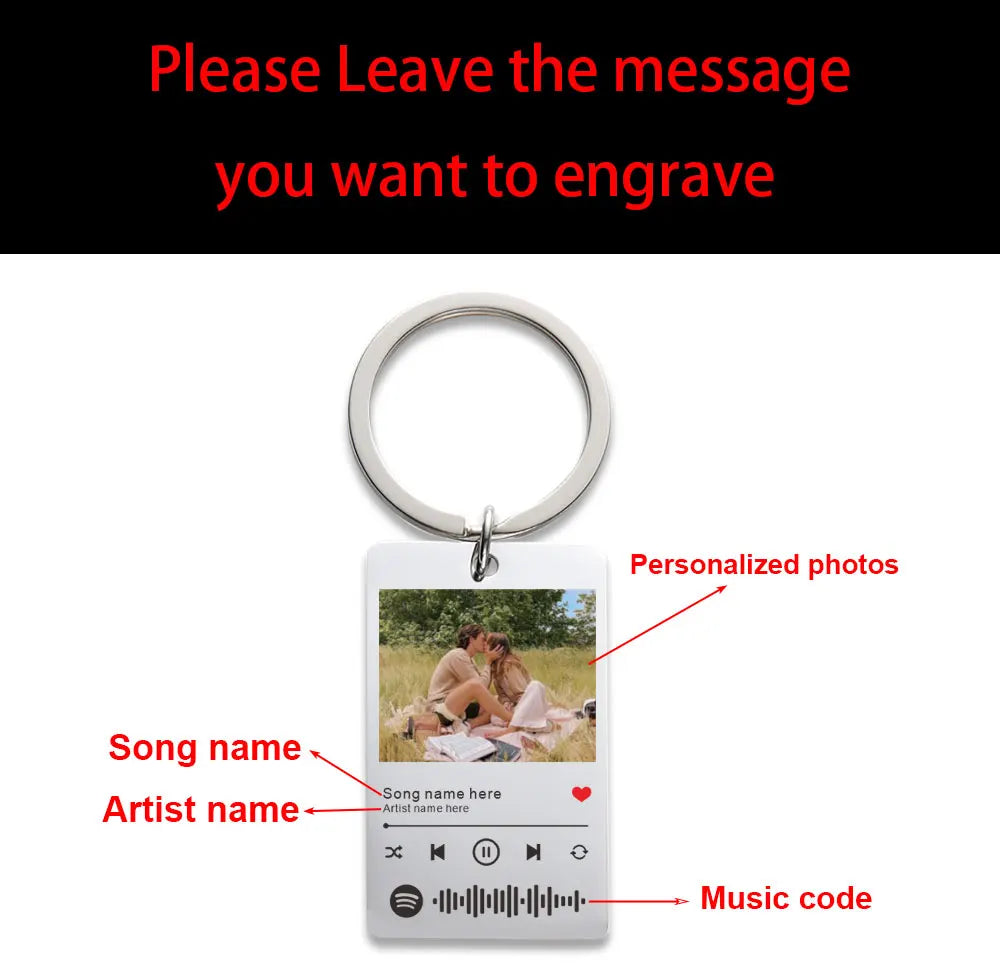 Customized Music Photo Keychain Gift for Birthdays, Anniversaries, and Valentine's Day