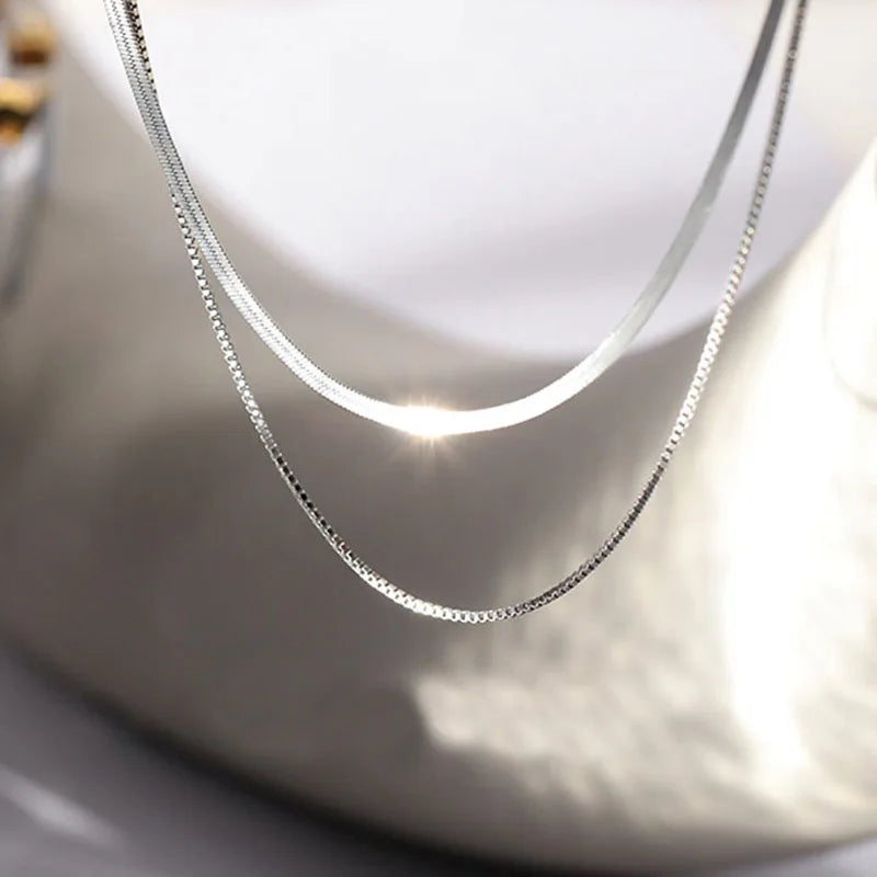 S925 Silver Double Layer Snake Chain Necklace Unique Hip Hop Clavicle Jewelry for Women