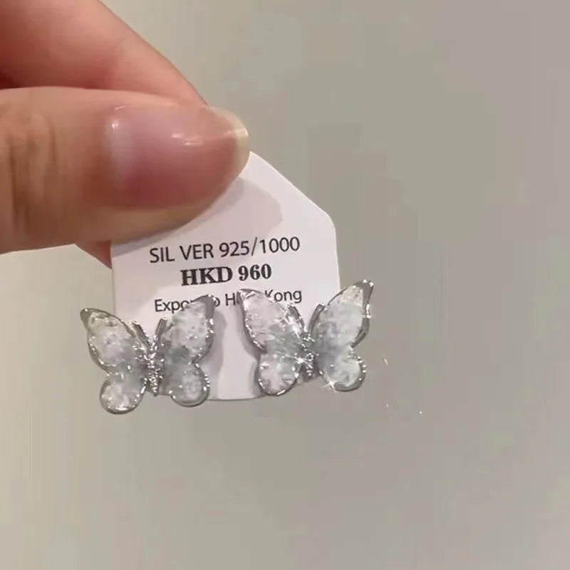 Inlaid Zircon Blue Pink Crystal Butterfly Drop Earrings for Women Stylish Water Drop Wedding Jewelry Ideal Birthday Gift