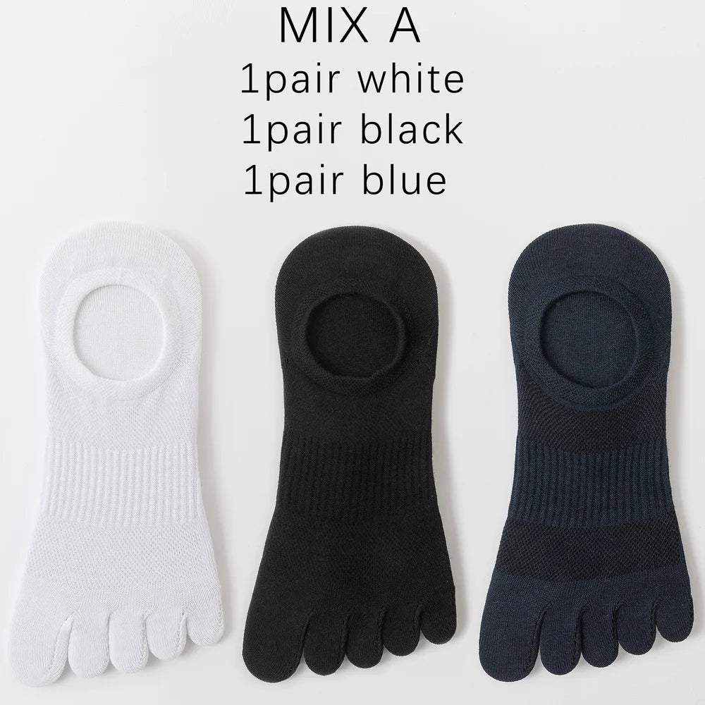 3 Pairs Mens Five Toe Breathable Anti Odor Ankle Socks